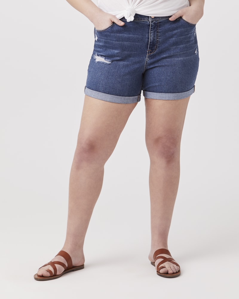 Front of plus size Amanda Destructed Jean Short by Meri Skye | Dia&Co | dia_product_style_image_id:154365